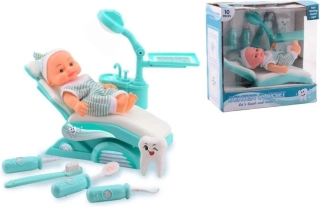 Hracia sada pre zubára v krabici s bábikou a stoličkou so svetlom a zvukom
