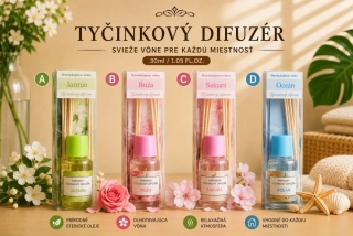 Klasický tyčinkový aroma difuzér – 30 ml (rôzne vône)