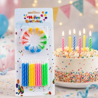 Farebné narodeninové sviečky na tortu so stojanmi – 24 ks (6 cm)