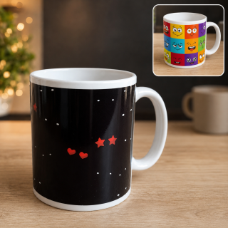 Magický meniaci sa hrnček „Smajlíci Emoji“ – Keramický hrnček reagujúci na teplo, 350 ml