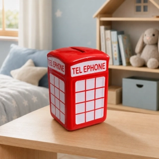 Keramická pokladnička Londýnska telefónna búdka – Červená retro pokladnička, 10 x 6,5 x 6,5 cm