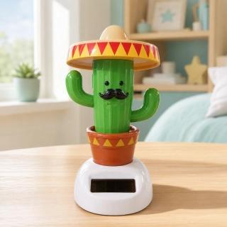 Solárna tancujúca dekorácia Kaktus s fúzmi a sombrérom – Mexický kaktus, 11 x 6 cm
