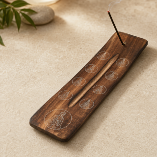 Drevený stojan na vonné tyčinky Budha 27,5 x 7 cm – elegantná podložka z masívneho dreva