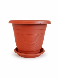 Plastový kvetináč s miskou – terakota – 10 x 10 cm