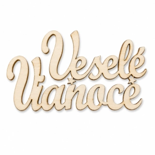 Drevený vianočný nápis – "Veselé Vianoce" (12 × 6,5 cm, 3 ks v balení)