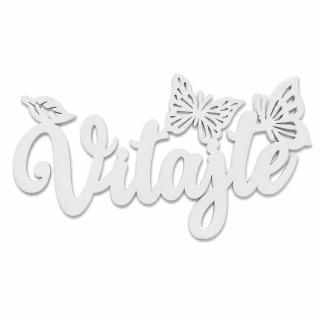 Drevený dekoračný nápis – "Vitajte" s motýľmi (14,5 × 6 cm, 2 ks v balení) – Biely