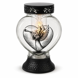Solárny sklenený kahanec Srdce – Anjel s trúbkou (22 cm)