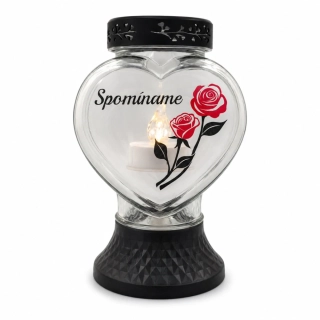 Solárny sklenený kahanec Srdce – "Spomíname" s ružami (22 cm)
