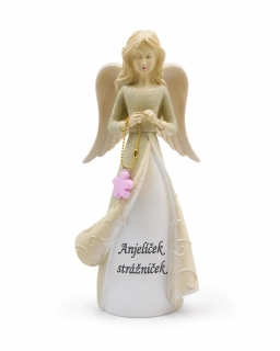 Dekoračný anjel s ružovým kvietkom na retiazke „Anjelíček strážniček“ (20 cm)