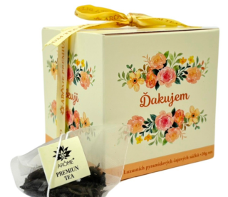 Darčekový prémiový zelený čaj Arôme „Ďakujem / Děkuji“ – Harmanček s citrónovou trávou & Čučoriedka s bazou (10 pyramídok, 20 g)